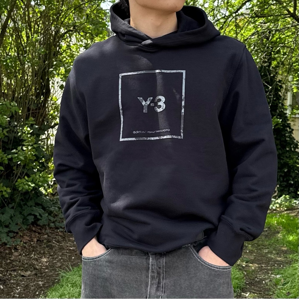 Y-3 Black Hoodie with Silver Box Logo